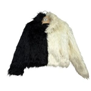 Club Exx Black White Faux‎ Fur Shaggy Jacket Cropped Size S